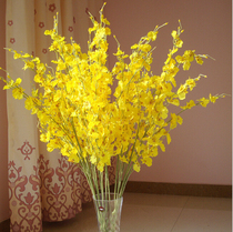 Hongxiang home good European style living room decoration simulation floral silk flower fake flower orchid yellow dancing orchid single branch
