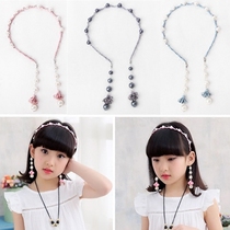 Korean girl sweet fake earrings hairband Pearl tassel headband hair clip childrens hair accessories