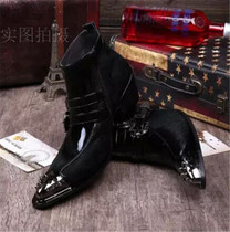 New British fashion leather trendy mens boots Korean style personality mens boots hair stylist nightclub catwalk heightening mens boots