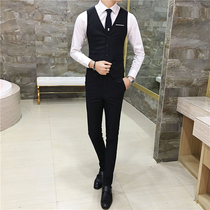 Korean style slim men's vest suit business casual suit vest groom wedding dress suit hairdresser fashion