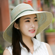 Summer straw hat woman big along the brim beach hat sunhat son cool hat Foldable sunscreen sun hat seaside fishermans hat