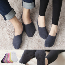 South Korea imported womens socks thickened Anti-off silicone invisible boat Socks autumn and winter simple coral velvet couple floor warm socks