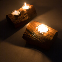 Aying Nordic stump ornaments retro wood candlestick European table candlelight dinner props glass candle Cup