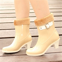 2021 new cotton warm rain boots ladies Korean adult water shoes fashion overshoes high heel casual rain shoes