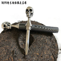 Damascus ghost head tea knife M390 powder steel skull tea cone kung fu tea tool tea needle pure hand pry tea
