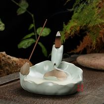 The new lotus pond moonlight ceramic viewing smoke incense burner high mountain flowing water sinking smoke backflow cloud floating mist tower incense burner Ru kiln incense