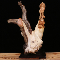 Special two-color material Taihang cliff Cypress root carving ornaments Buddha statue Guanyin wood carving crafts boutique