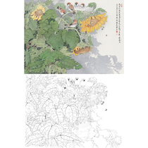 Gongbi painting white sketch background physical hook line print draft Zhang Keqi Sunflower 66*88 with color map 465T