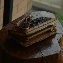 Leather Workshop Handmade Wallet Mens Long ZIP WALLET Mens Leather Clips Retro Harnet Chaab chaab inlaid with crocodile leather