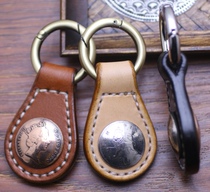 Handmade custom Italian vegetable tanning leather head layer cowhide Keychain Car keychain Tochigi double-sided financial cloth buckle