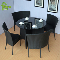 Simple leisure rattan chair outdoor balcony table and chair combination combined imitation rattan milk tea shop round dining table and chairs combined furniture