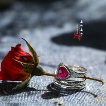 South Southern pure silver ornament Thai handmade female red corundum opening ring Snake Ring