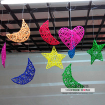  Kindergarten environment decoration decorations wholesale rattan moon charm pendant Colorful five-pointed star love pendant