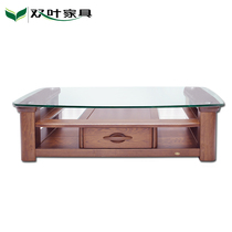 Double leaf furniture solid wood Chinese style modern living room storage glass surface coffee table