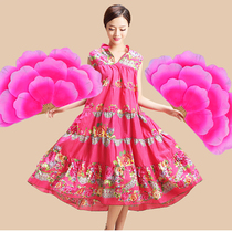 Dance Props Petal Fan Christian Gala Performance Fan Bifacial Peony Flowers Fan Square Dance Fan