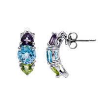 Crescent tricolor sky blue topaz Amethyst Peridot 925 silver earrings colorful treasure female earrings stud earrings premium