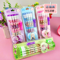 Stationery Flower Girl Pencil 12 leather head pencil HB lead-free poison with pencil holder pencil sharpener