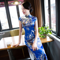 2022 Retro Refined new silk long style Body Slim Fit Dress Qipao Woman Elegant China Wind Gown