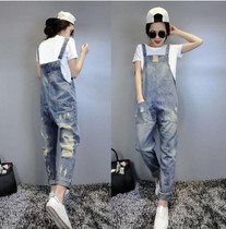 Hong Kong trendy brand star with the same 2021 new spring and summer thin ripped straps jeans casual pants childrens clothing