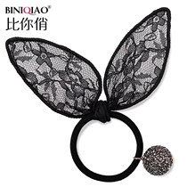 2021 rabbit ears Hairband large rhinestone head rope cute fashion tie hair accessories lace bow hair rope