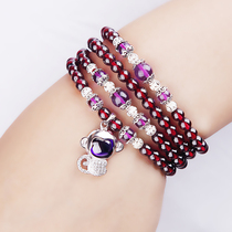 Po Ling Rong Natural Wine Garnet Bracelet String Female Multi-Circle Amethyst 925 Silver Monkey Birthday Gift