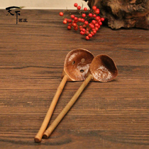 Japanese retro bamboo small water scoop bamboo spoon bamboo chip spoon bamboo chip tea spoon long handle spoon water scoop tea channel zero