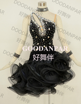Adult Latin competition dance dress custom dance costume luxury new black slim special novel Black