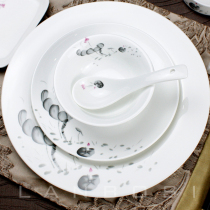 Hotel Ceramic Tableware Restaurant Swing Table Hotel Rice Bowls Large Flat Tray Soup Pan Tea Cup Teapot Bone Porcelain Suit