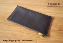  Dark brown brown leather cowhide long zipper handbag wallet handmade large banknote purse leather bag custom