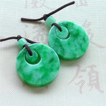 Mingkai jade Jade Myanmar natural A goods Jade pendant Floating sun green safety buckle pendant pair with certificate