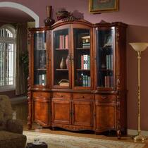 Meng Han Solid Wood Bookcase Display Cabinet Carved four-door bookcase bookcase 2 m large bookcase American retro four-door bookcase