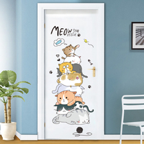 Warm stacked cat cat door stickers Childrens room card bedroom stickers Wall stickers Dormitory corridor room decoration stickers self-adhesive