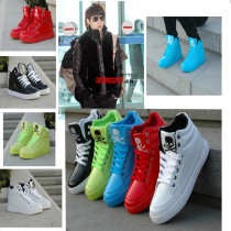 Clear Cabin High Help Shoes Paint Leather Fluorescent Shoes Dancing Shoes Bright Leather Skulls Skull Hip-hop Street Dance Shoes Inglent Korean Version Couple Shoes