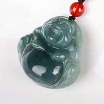 Burmese Jade A goods laughing Buddha pendant womens large Maitreya Buddha pendant A goods ice seed Emerald Buddha pendant necklace
