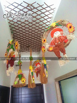 The kindergarten room inside and outside the classroom corridor farmhouse decoration hanging * Cartoon rice straw man Halloween straw ring hanging decoration