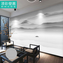 New Chinese freehand ink black and white landscape wallpaper Zen living room TV sofa bedroom background wallpaper tasteless