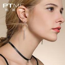 Sterling silver earrings female Korean temperament long Net Red cold wind exaggerated big earrings geometric personality earrings face thin