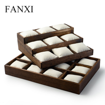 Fanxi roasted wood pillow plaid plate Retro silver bracelet jewelry tray Bracelet display plate Props P02405