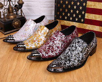 Fashion youth color pointy daily shoes catwalk nightclub bar Korean style leather shoes handsome hair stylist mens shoes