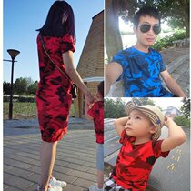 Camouflage T-shirt parent-child dress summer Q4 Korean version of childrens clothing boys baby short sleeve girl long skirt mother child mother womans dress
