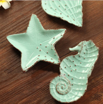 Creative ceramic small fruit plate Mediterranean small plate Small plate Snack plate Personality starfish seahorse conch ornament