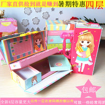 Little girl cartoon 4 layer thick password stationery box girl four storage box Princess carton pen box