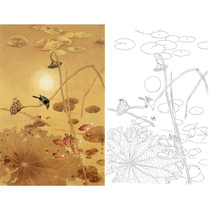  Gongbi painting white sketch manuscript Zou Chuanan flowers birds lotus frogs 66*100 physical print draft with color map 548T