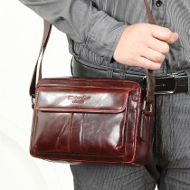 One shoulder genuine leather handmade mens baotou layer cowhide leisure bag crossbody retro bag backpack oil wax leather ipad bag horizontal section