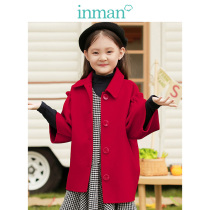 Yinman childrens clothing girls tweed autumn and winter red New year clothes 7 points sleeve Middle Child double-faced woolen coat