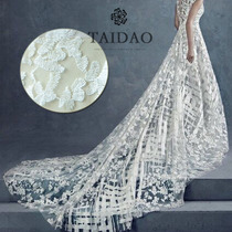 Embroidery pastoral lace fabric three-dimensional flower wedding dress womens clothing fabric L191 ivory white lace
