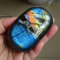 Water jade ice soul natural labradorite play rough play colorful strange color stone Blue handle multi-face object
