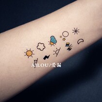 Love leak hand drawn tattoo stickers Korean small fresh color lead sun moon tattoo stickers Cloud lightning girl tattoo