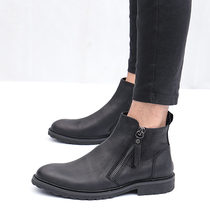 Winter Velvet Martin boots mens leather boots High-top leather shoes British Chelsea boots Mens boots Zipper mens boots