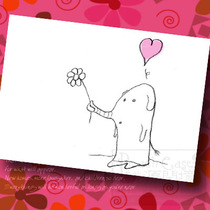I like you Elephant Flower Love Pencil Drawing Valentines Day Postcard Postcard